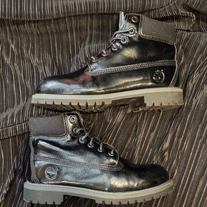 Timberland Kids  Black Leather Boots